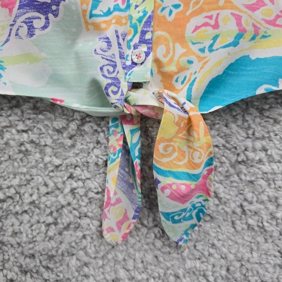 Chicos Shirt Women 3 XL Colorful Button Up 3/4 Sleeve‎ Tie Flowers Beach Artsy - Picture 4 of 11